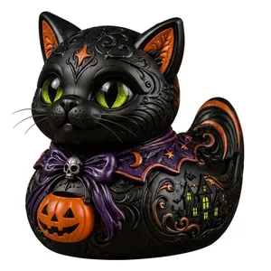 Halloween Αγαλματίδιο Γάτα-Πάπια Ρητίνη Γοτθικό Άγαλμα Ζώου Με Σκελετό Τόξο Κολοκύθα Κουβά Φτερά Νυχτερίδας Διακόσμηση Για Πάρτι