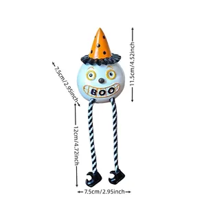 Halloween resin hanging leg figurine with BOO text and precise dimension markings