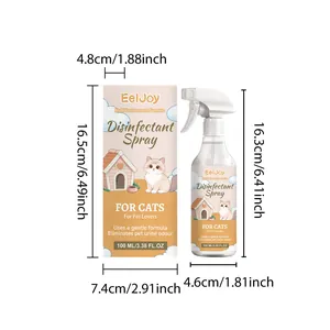Dimensiones detalladas del spray desinfectante para mascotas EELJOY de 100 ml y caja