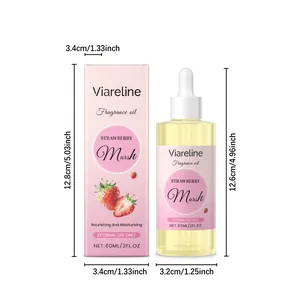 Viareline Erdbeer-Marsh-Duftölflasche und -box mit präzisen Größenangaben markiert