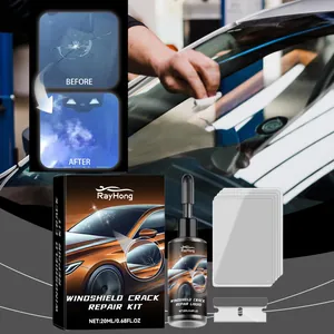 Detailed view of RayHong windshield crack repair kit with before and after effect