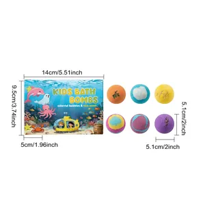Dimensiones de un set de 6 bombas de baño para niños con caja de embalaje submarina de colores