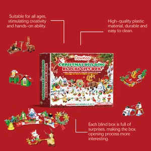 Detail van de Dowmoo kerstbouwstenen geschenkdoos met 24 dozen en 48 verschillende modellen