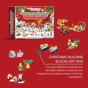 Gedetailleerd overzicht van de kerstbouwstenen adventskalender met diverse modellen.
