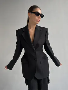 Blazer da Donna Slim Fit Primavera Scollo a V Vita Stretta Giacca Snellente High-End Ins Commuter Blazer a Maniche Lunghe Ufficio