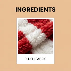 Close-up detail of the red and white striped plush fabric material