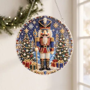 Decorazione a Sospensione in Cristallo di Natale Tondo in Acrilico Presepe Pupazzo di Neve Mucca Montanara Schiaccianoci Per Finestra