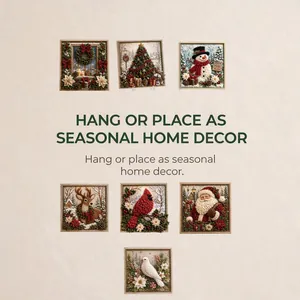 Seven different 3D Christmas fabric poke art finished designs for seasonal home wall decor