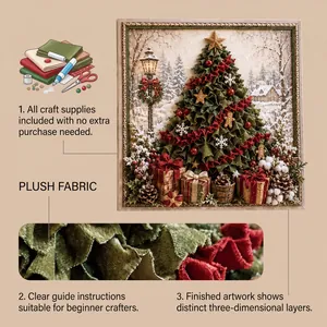 Detailed view of a DIY 3D Christmas fabric poke art kit featuring plush material texture.