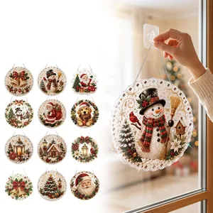 Christmas Suncatcher DIY Diamond Painting Art Hanging Decoration Set Acrylic Rhinestone Santa Claus Snowman Xmas Ornament