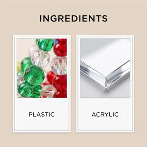 Detailed view of colorful plastic beads and transparent acrylic for Christmas ornaments