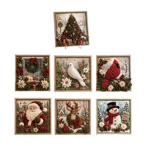 Set of 7 3D Christmas punch needle art kits with Santa, reindeer and snowman designs