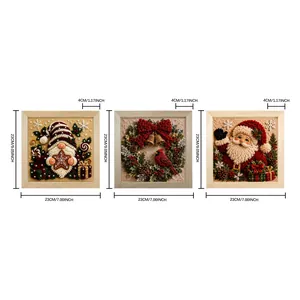 Size details of 3D Christmas punch needle kits featuring Santa and wreath designs