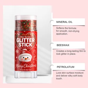 Dettaglio degli ingredienti dello stick glitter natalizio EELHOE con cera d'api e olio