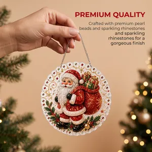 Detailed view of the sparkling rhinestone and pearl beads on the Santa Christmas ornament