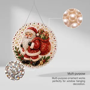 Detailed view of pearls and rhinestones on a Santa Claus Christmas window hanging ornament