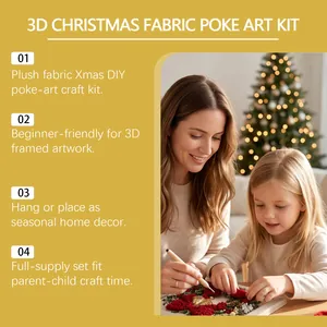 Close-up of mother and child creating a 3D Christmas fabric poke art craft kit