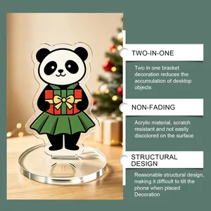 Vista dettagliata di un supporto per telefono in acrilico con panda di Natale