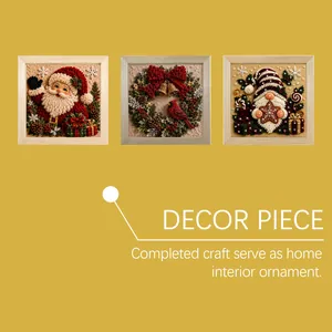 Three Christmas punch needle craft frames displayed as festive home interior decor.