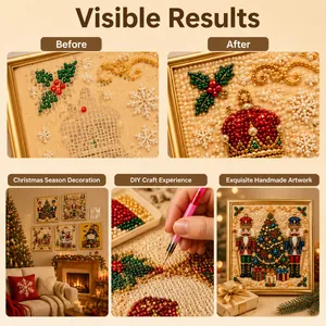 Detailed view of DIY Christmas nutcracker pearl diamond painting process and results