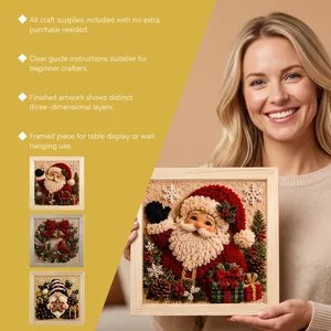 Handmade 3D Santa Claus punch needle art kit with wooden frame and vibrant textures