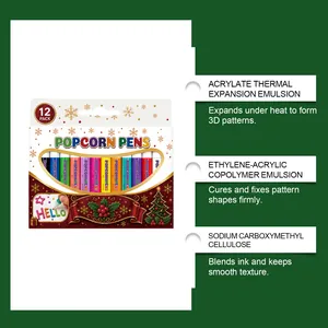 Detaillierte Übersicht über 12er-Pack Weihnachts-Popcorn-Stifte mit Inhaltsstoffen und Nutzung