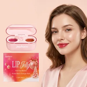 Detailansicht von Zephoco zweifarbigem Weihnachts-Lippen-Gelee in Rosen- und Orangenrot.