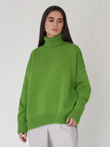 Eleganter übergroßer hellgrüner Rollkragen-Strickpullover für Damen im Herbst und Winter