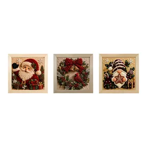 3D Christmas fabric punch needle kit with Santa, wreath, and gnome art designs
