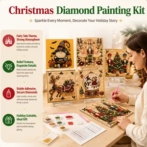 Detailed view of DIY Christmas diamond painting kit with Nutcracker and festive themes