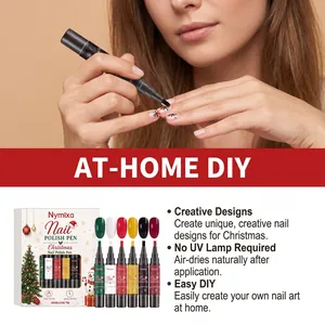 Close-up of Nymixa Christmas nail polish pen set with 10 vibrant colors for DIY art.