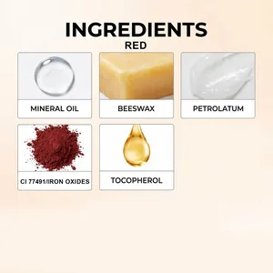 Detaillierte Inhaltsstoffliste für roten Jelly-Lipgloss mit Mineralöl und Bienenwachs