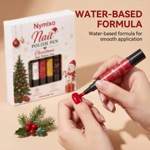 Close-up of Nymixa Christmas nail polish pen application with water-based formula