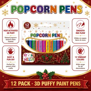 12-pack 3D puffy popcorn pens for creative DIY Christmas crafts and art