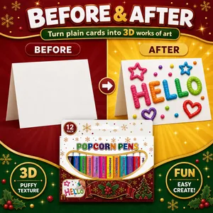 12-pack Christmas popcorn pens set for DIY 3D puffy texture art on greeting cards