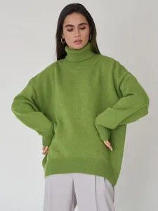 Eleganter Damen Rollkragenpullover Aus Weichem Strick Viskosemischung Locker Oversized Warmer Langarm Top Für Herbst Winter