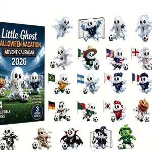 Adventskalender 2026 met 24 unieke voetbal Halloween spookfiguurtjes voor verzamelaars.