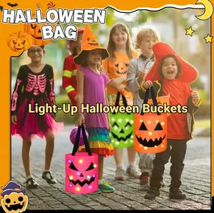 Colorful glowing Halloween candy bucket set for kids outdoor trick or treat party