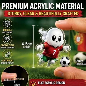 Detail die de dikte van 3mm toont van deze voetbal geest acryl staande figuur in detail