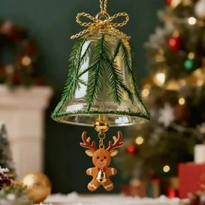 Campanas de Decoración Navideña Adorno Colgante de Vidrio Papá Noel Reno Hombre de Jengibre Lazo Festivo Hogar