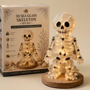 Handmade 3D sea glass skeleton DIY kit with LED lights for coastal Halloween decor