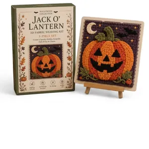 Halloween 3D fabric weaving DIY kit featuring a cute Jack O' Lantern pumpkin design