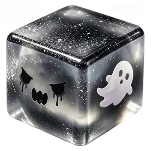 Λεπτομερής κοντινή όψη του Halloween Spooky Squishy Cube με σχέδιο φάντασμα.