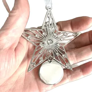 Silver rhinestone star ornament with sentimental quote tag for family Christmas gift