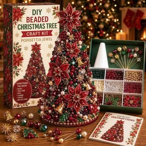 Kit fai-da-te albero di Natale di perline con stelle di Natale rosse e campanelli