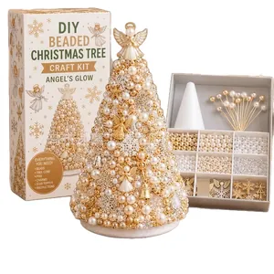 Kit Fai da Te Elegante per Albero di Natale in Perline con Ciondoli Angelo e Perle Oro