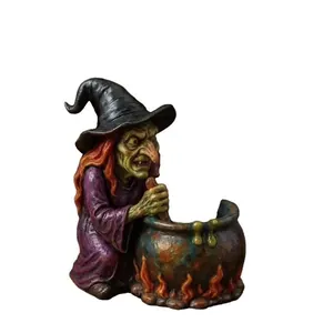 Decorative Halloween witch cauldron pen holder figurine for desk organization