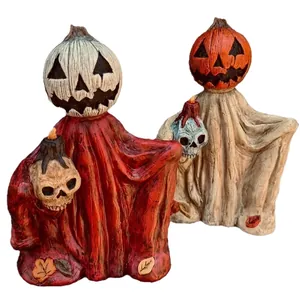 Halloween-Kürbis-Hexer-Figuren aus Harz für die herbstliche Heim-Tischdekoration.