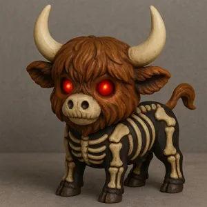 Détail d'une figurine de taureau squelette en résine pour décorations d'Halloween