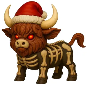 Figurine de taureau squelette en résine avec bonnet de Noël décor d'Halloween